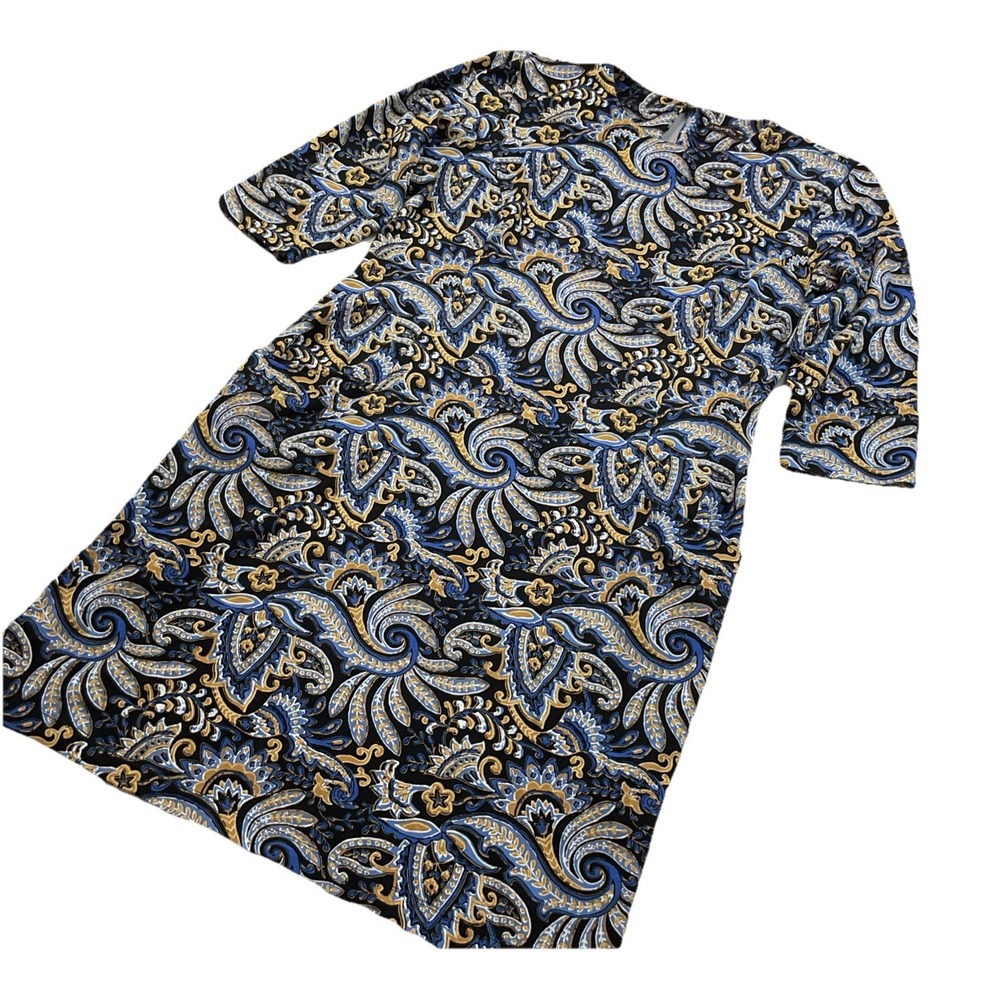 J. McLaughlin Dress Women Sz M Catalyst Blue Fairbanks Paisley Stretch Knit